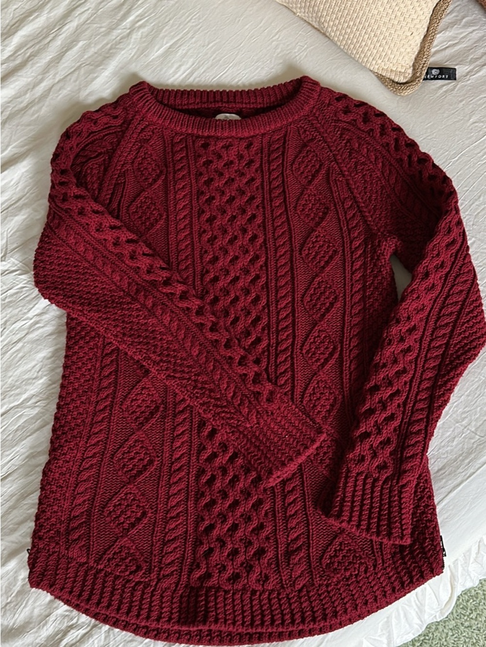L.L. Bean Women's Cable-Knit Crew Sweater — Burgundy